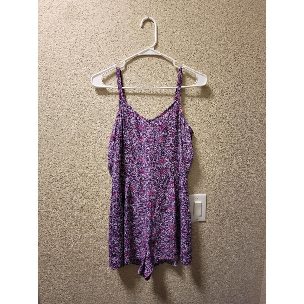 Aqua Romper Sleeveless Thin Straps Sweetheart Wide Leg Floral Zip Purple XS